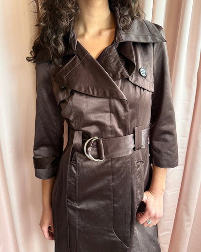 Bebe Chocolate Brown Satin Trench Coat