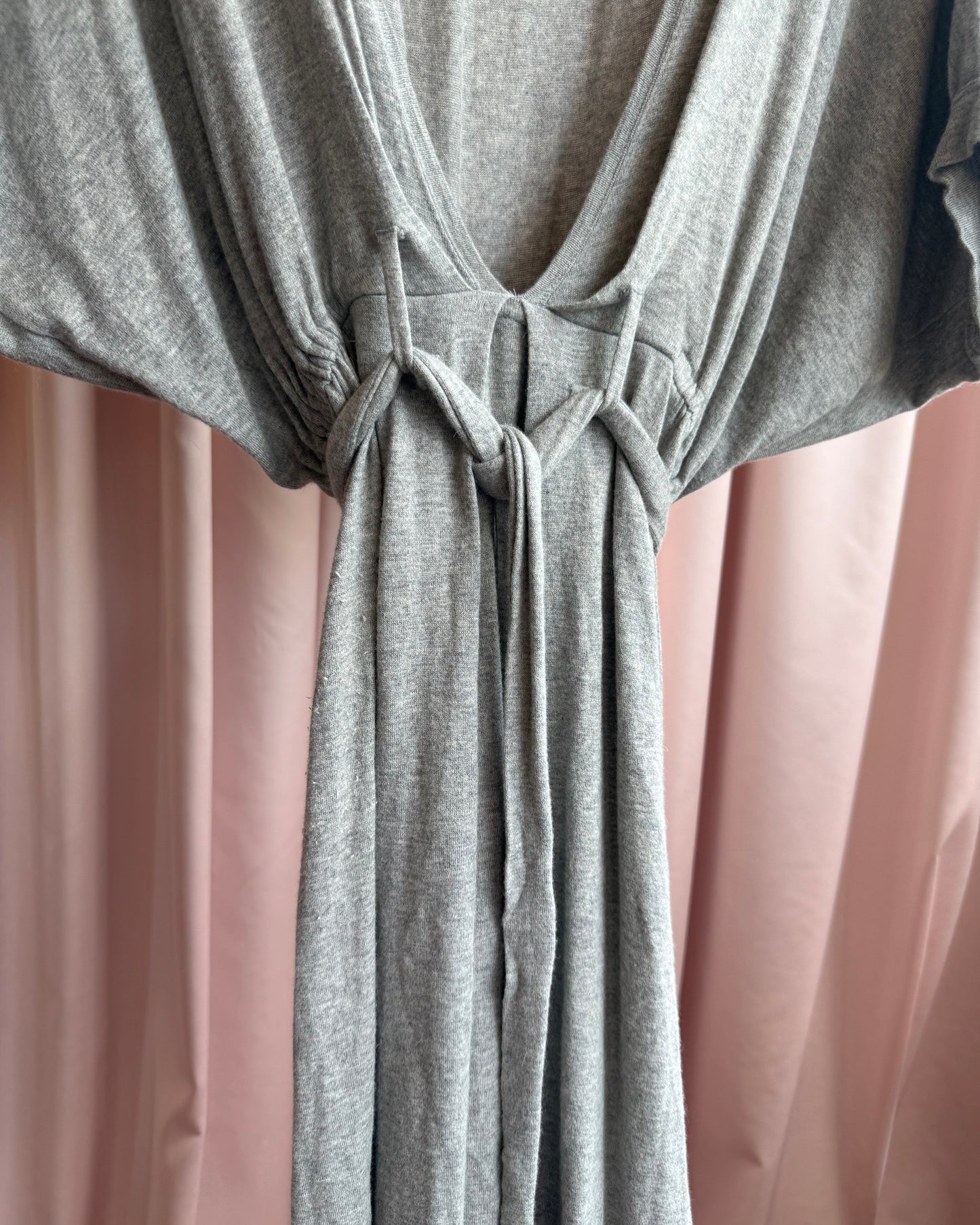 Tsumori Chisato Grey Low Cut Dolman Sleeve Belted Dress