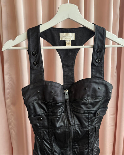 Diesel Studded Coated Black Denim Bustier Zipper Dress