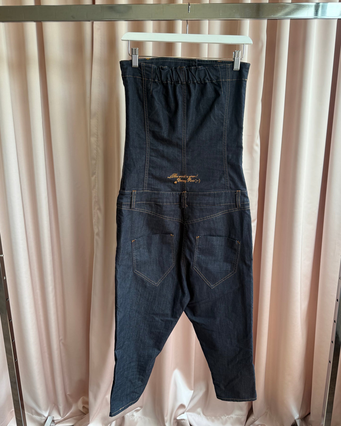 Italian Brand Strapless Sarouel Drop Crotch Denim Jumpsuit