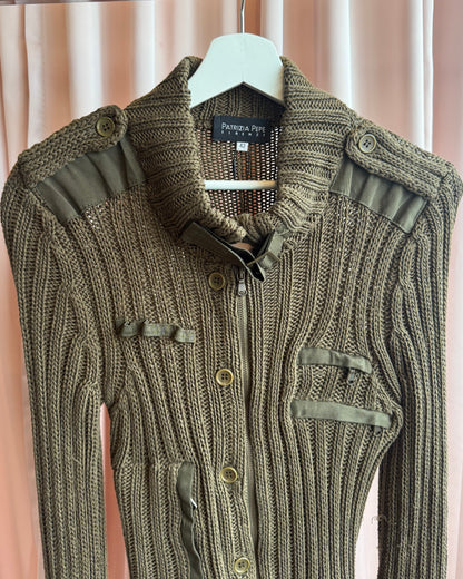 Patrizia Pepe Utility Cargo Khaki Knit Belted Jacket
