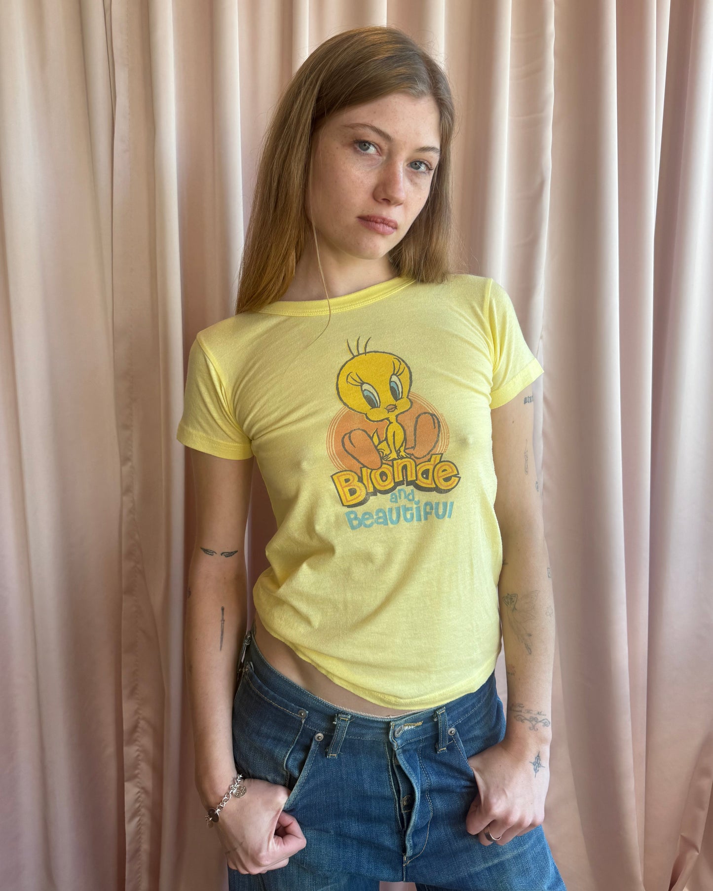 2000's "Blonde & Beautiful" Tweety Bird Yellow Baby Tee