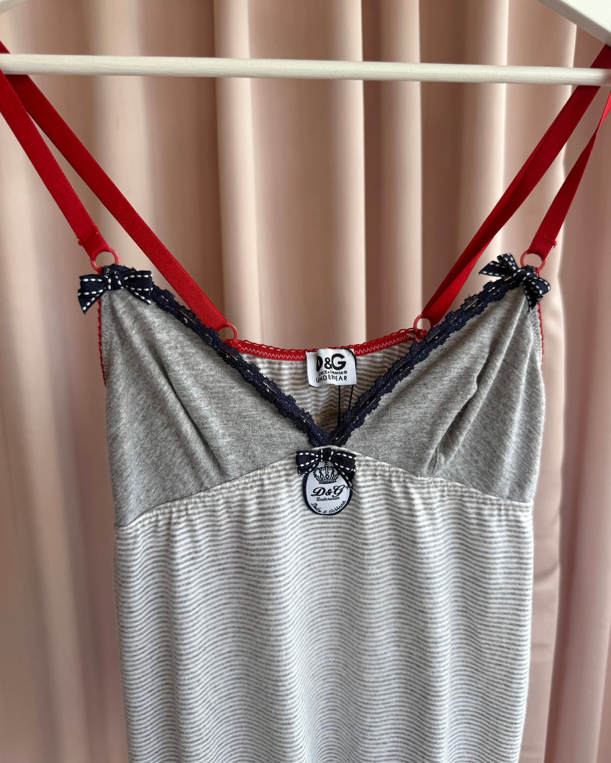 D&G Underwear Striped Grey Lace Trim Cami Top