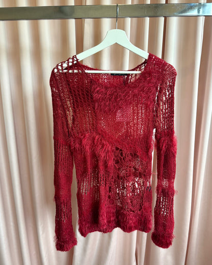 Hysteric Glamour Red "Spiderweb" Mohair Blend Open Knit Sweater