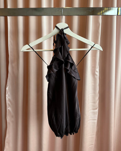 Paola Frani 100% Silk Dark Brown Halter Top