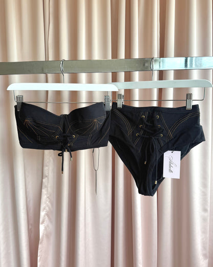 Agent Provocatuer Lace Up Dark Wash Denim Bikini