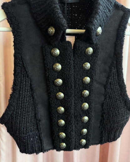 Japanese Brand Black Napoleon Sheepskin Knit Cropped Vest