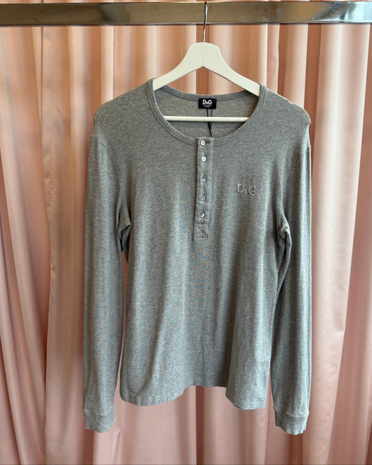 D&G Underwear Grey Long Sleeve Logo Henley Shirt