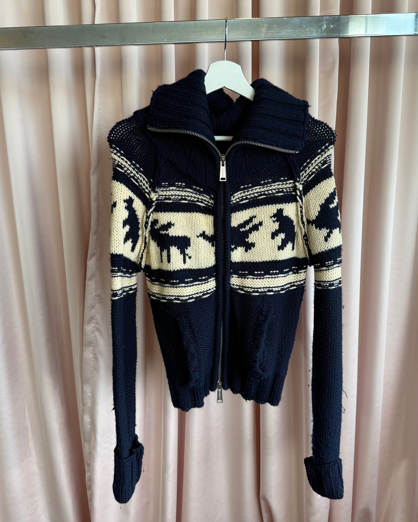 Dsquared² F/W 2004 Navy & Cream Knit Zip Up Sweater