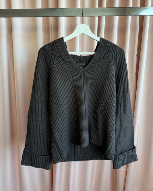 Jill Stuart Dark Khaki Brown Wool Blend Rib Knit Hoodie