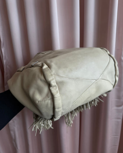 Céline Dimitri Cream Leather Fringe Hobo Handbag