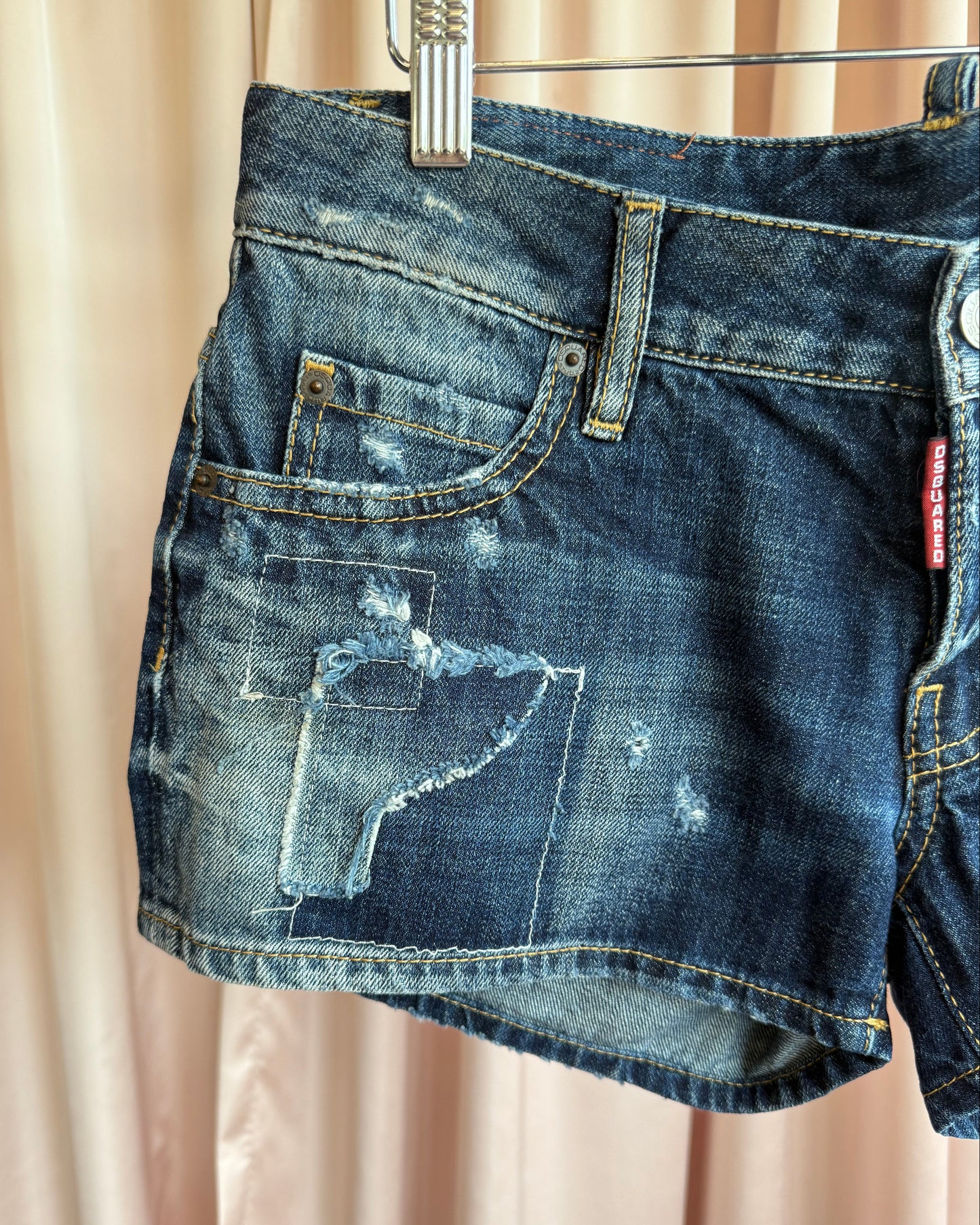 Dsquared² 2014 Distressed Patchwork Low Rise Denim Shorts