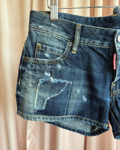 Dsquared² 2014 Distressed Patchwork Low Rise Denim Shorts