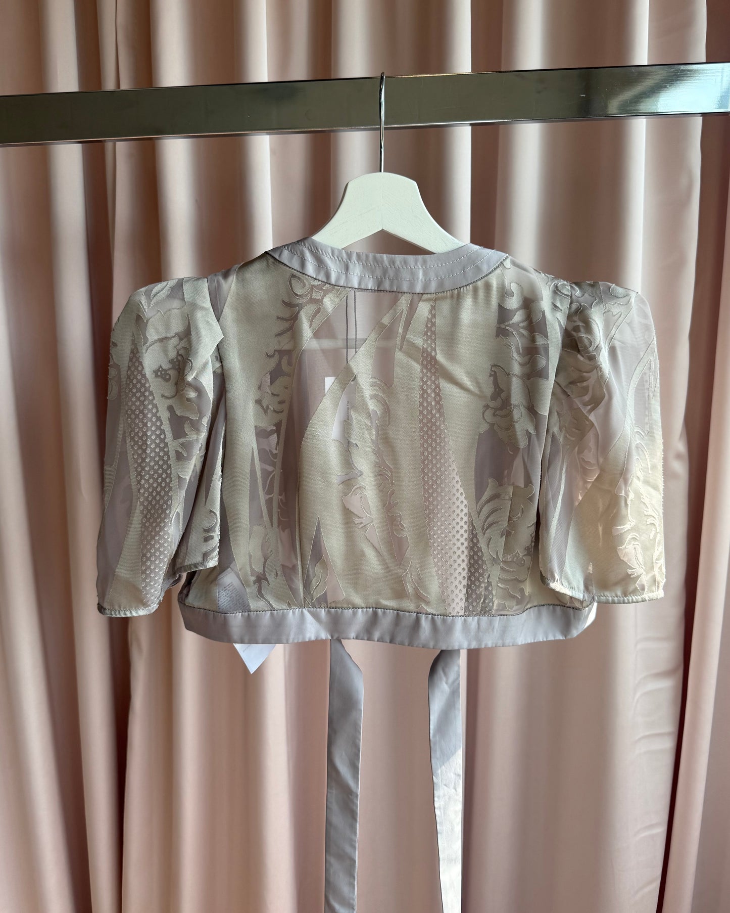 Japanese Brand Cropped Pale Mauve Floral Wrap Top