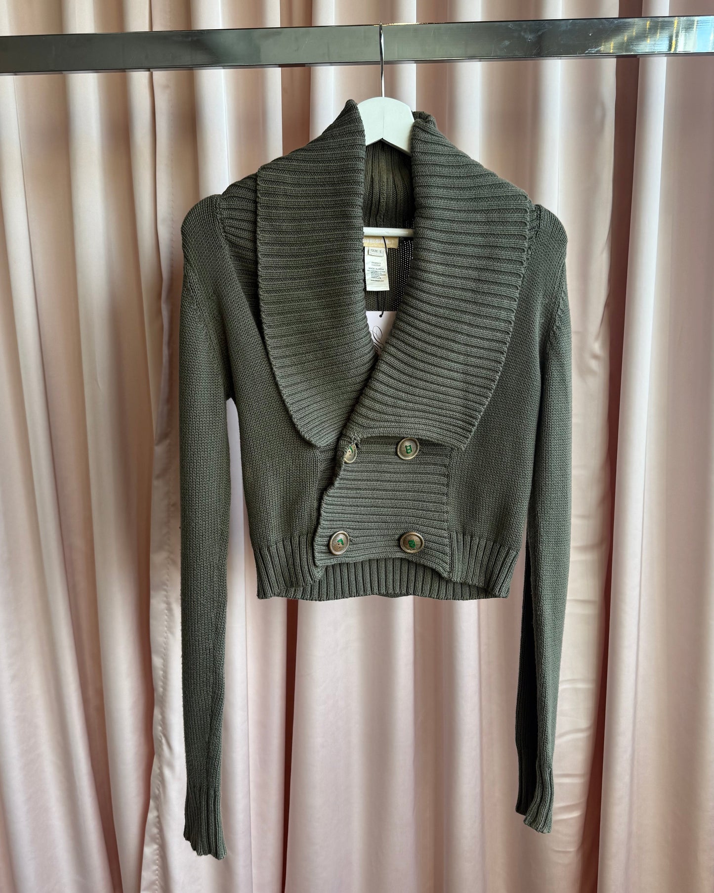 Diesel Khaki Double Breasted Cotton Knit Cardigan