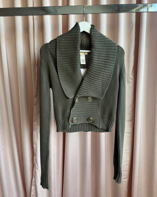 Diesel Khaki Double Breasted Cotton Knit Cardigan