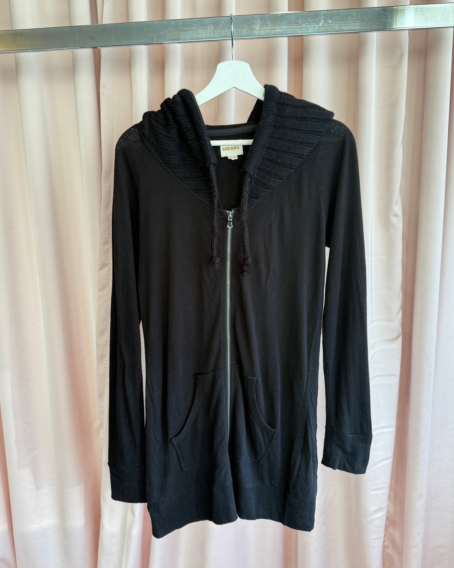 Diesel Black Knit Hood Zip Up Mini Dress