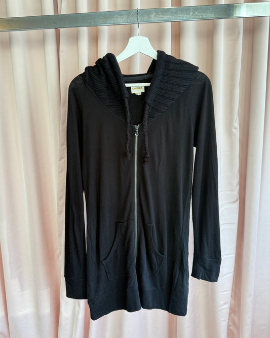 Diesel Black Knit Hood Zip Up Mini Dress