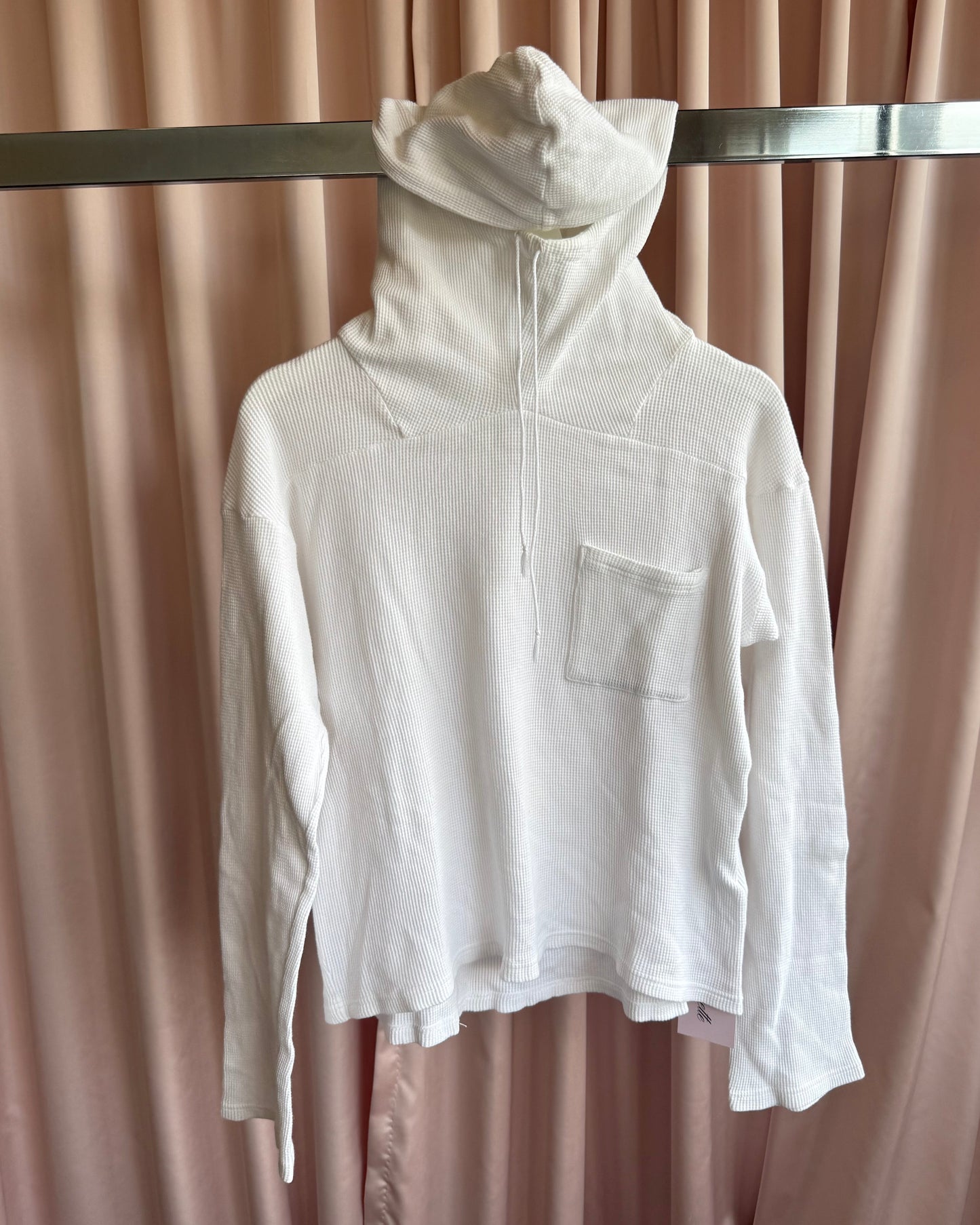 Kapital White Waffle Knit Cotton High Neck Hoodie