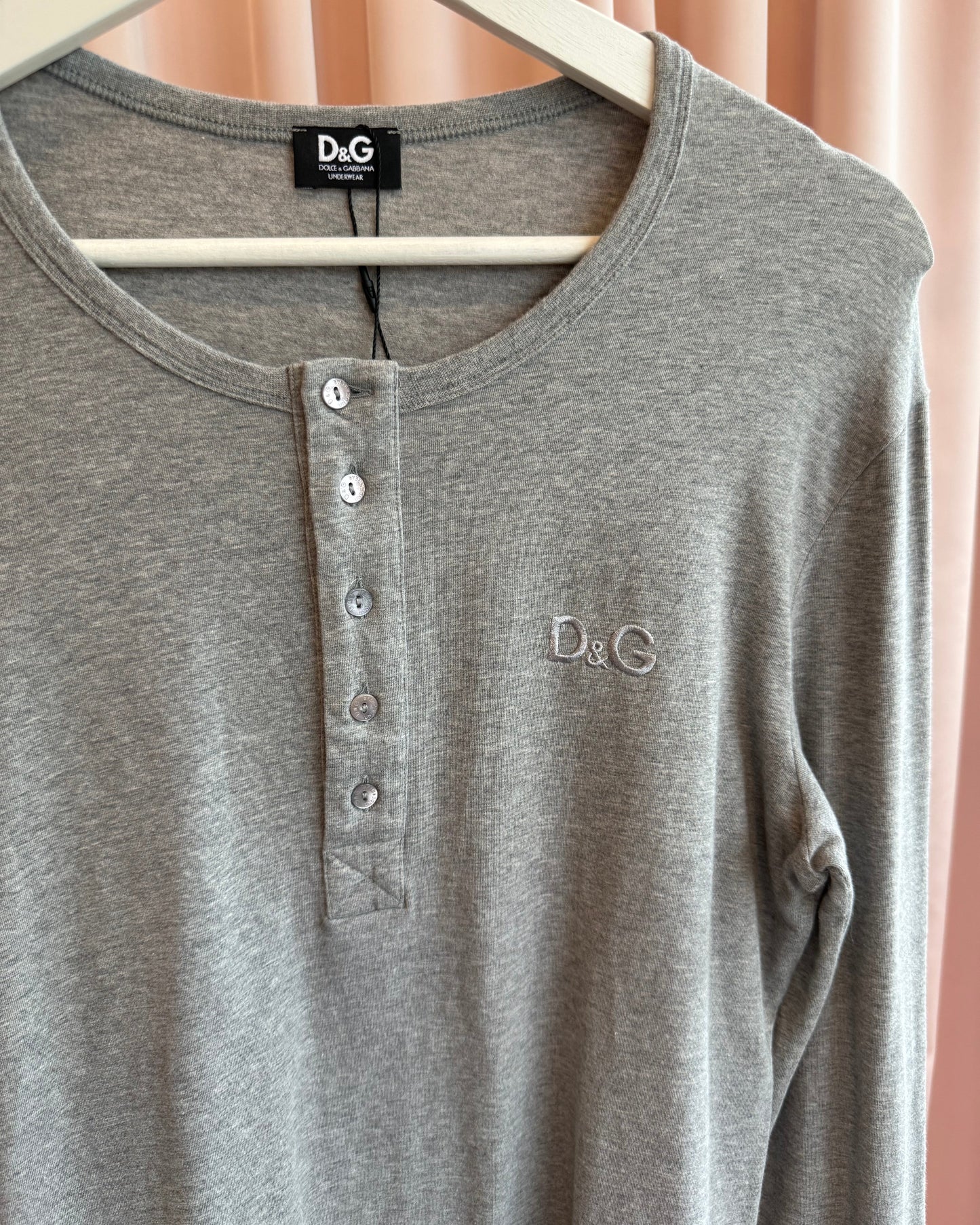 D&G Underwear Grey Long Sleeve Logo Henley Shirt