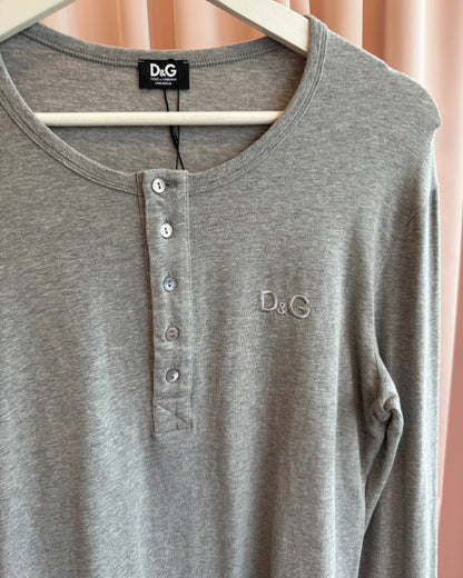 D&G Underwear Grey Long Sleeve Logo Henley Shirt