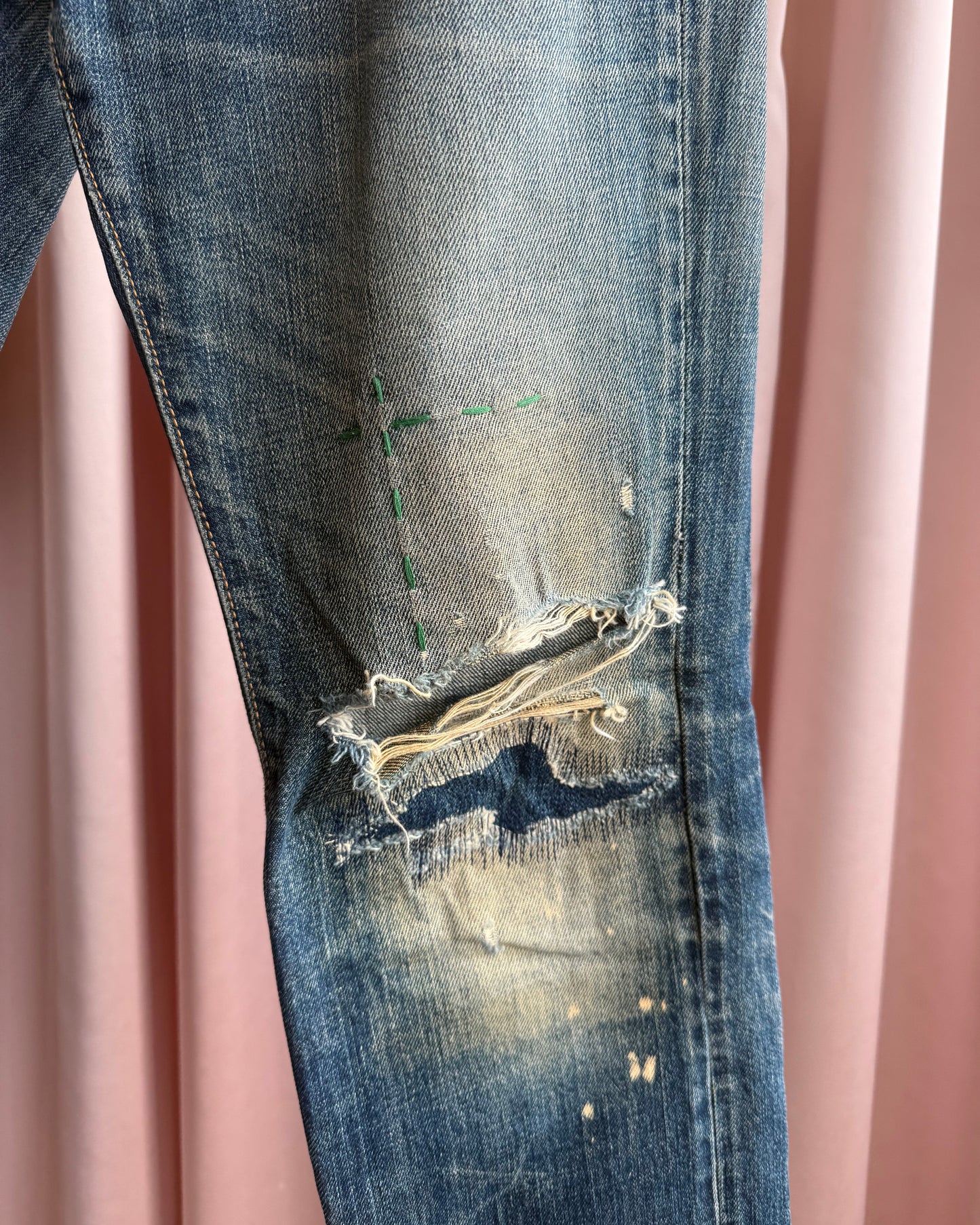 Dsquared² "Dean & Dan" Embroidered Distressed Faded Denim