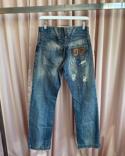 Dolce & Gabbana Distressed Studded Faded Denim
