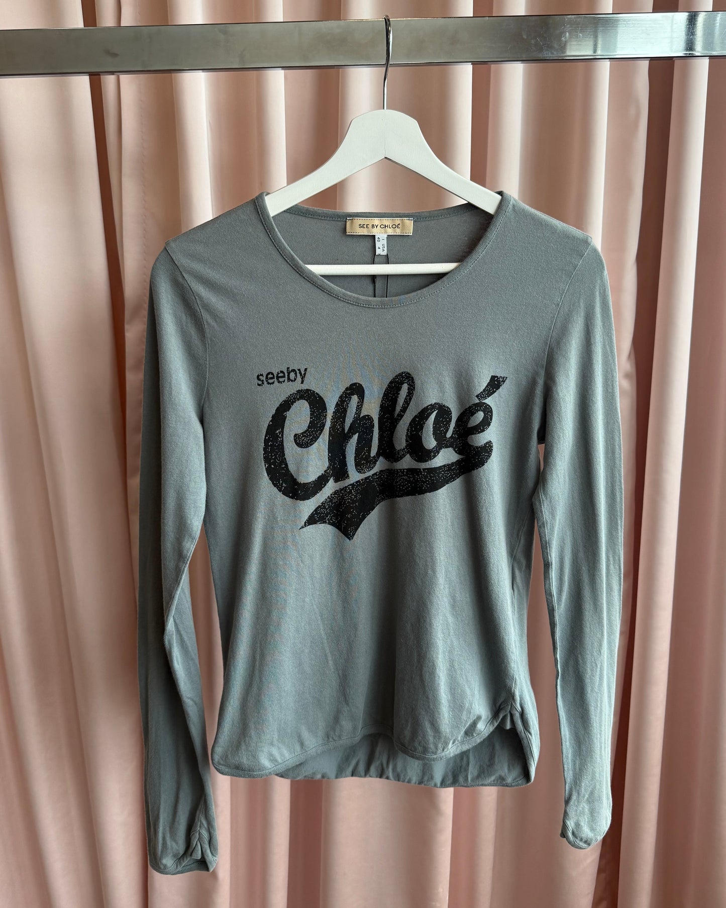 See by Chloé Grey Logo Long Sleeve Top