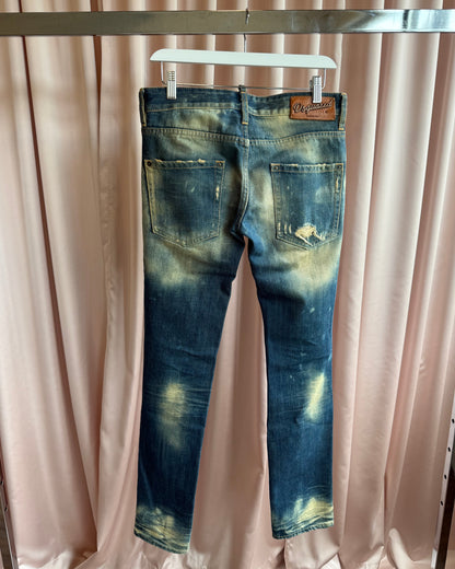 Dsquared² Distressed Bleach Wash Slim Cut Denim