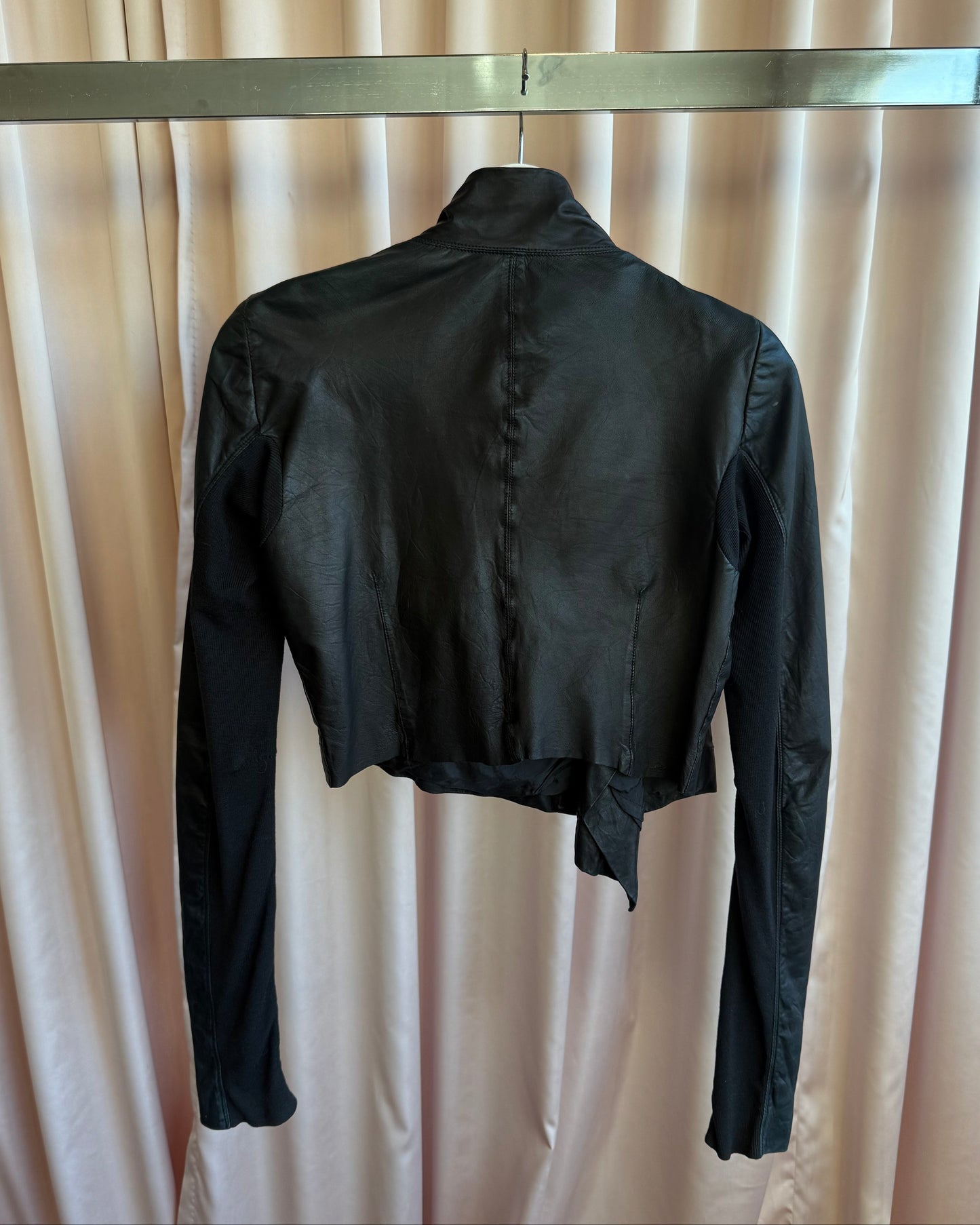 Rick Owens Olmar & Mirta 2000's Black Lamb Leather Cropped Jacket