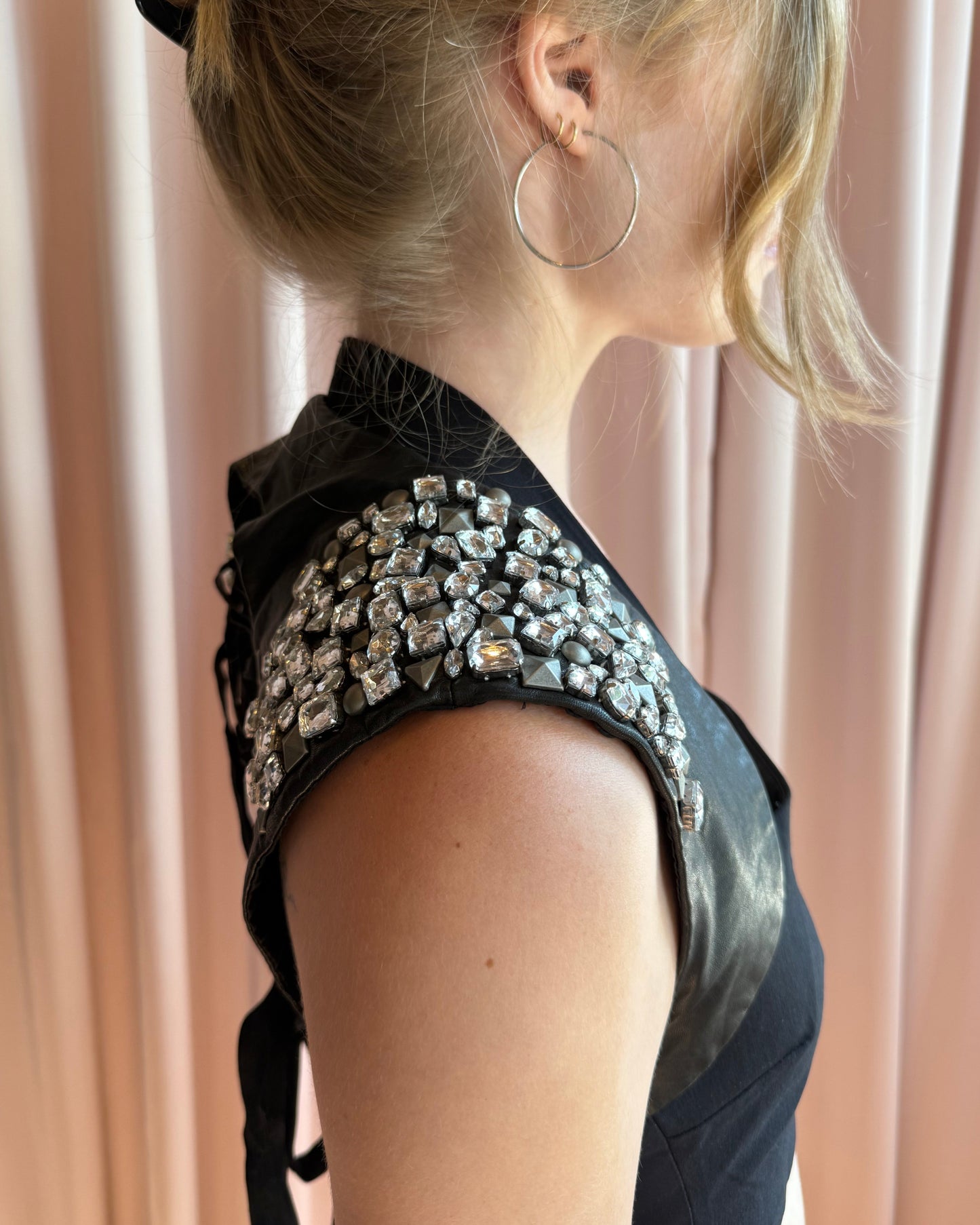 Bird by Juicy Couture Rhinestone Studded Leather Lace Up Bolero