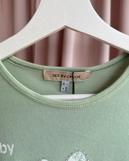 See by Chloé Rhinestone Logo Mint T-Shirt