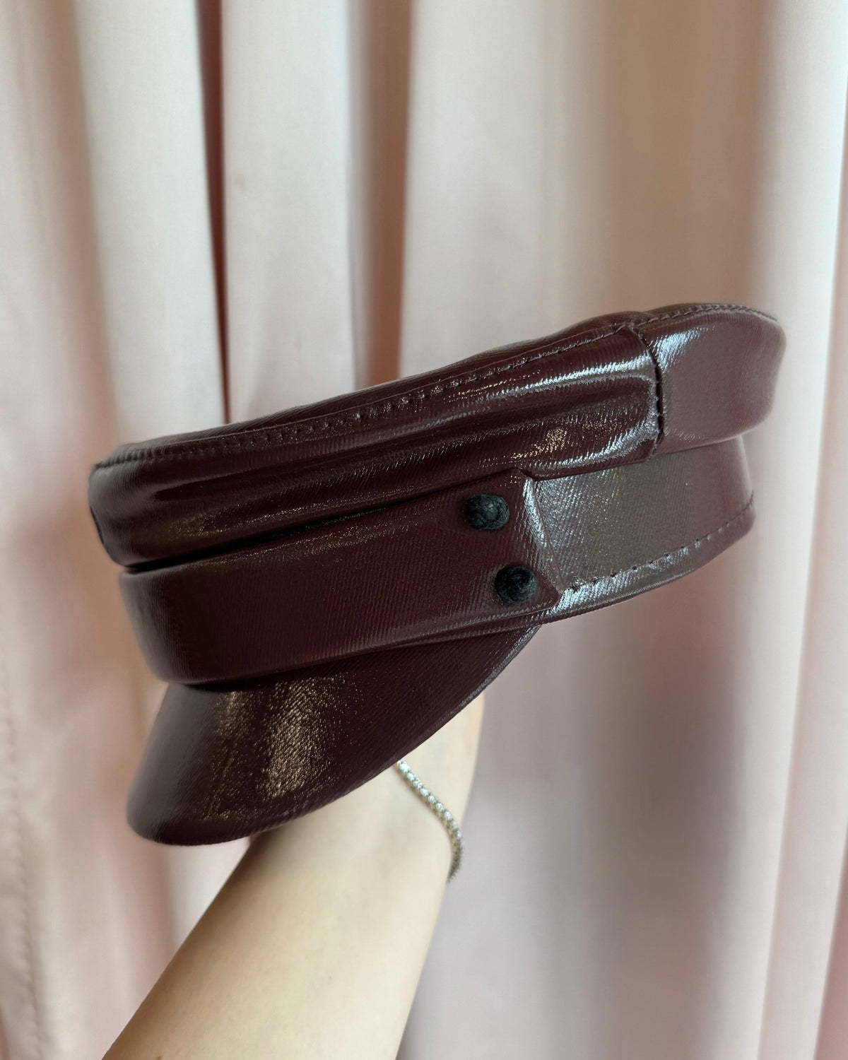 Ruslan Baginskiy Burgundy Faux Patent Leather Baker Boy Cap