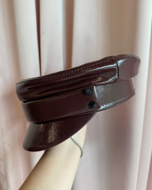Ruslan Baginskiy Burgundy Faux Patent Leather Baker Boy Cap