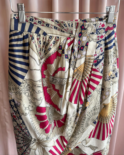 Laurèl by Escada 1980's Fan Print Cotton Peg Skirt