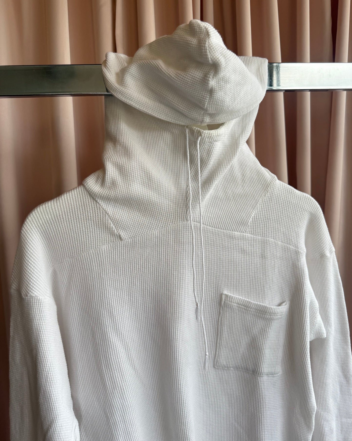 Kapital White Waffle Knit Cotton High Neck Hoodie