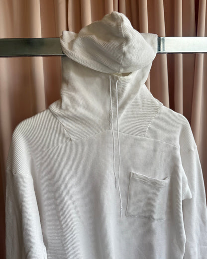 Kapital White Waffle Knit Cotton High Neck Hoodie