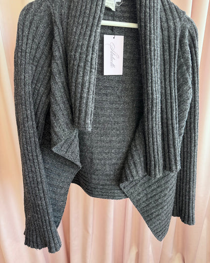Sarah Pacini Asymmetric Grey Merino Wool Cardigan