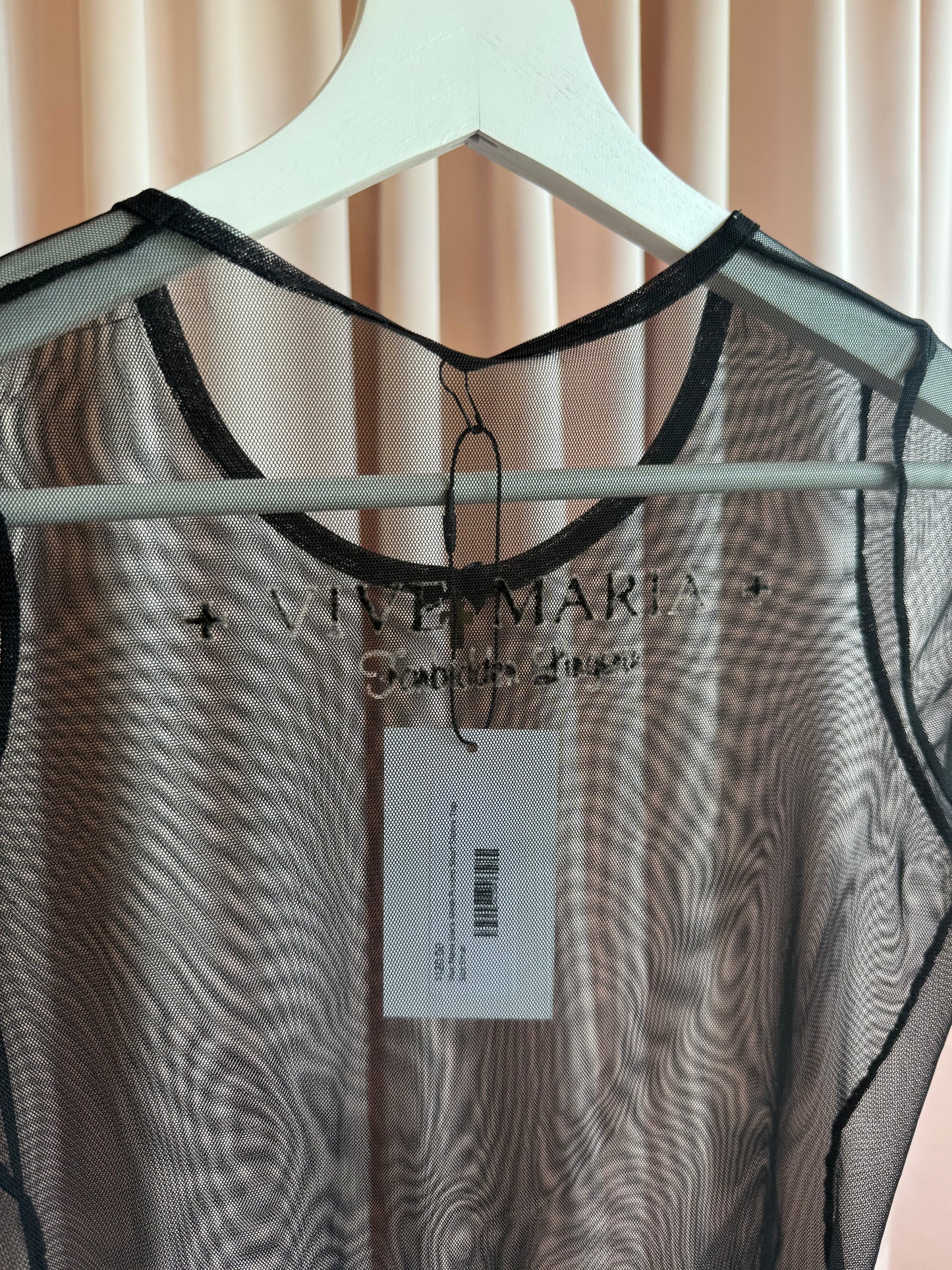Vive Maria Black Mesh Printed Short Sleeve Top