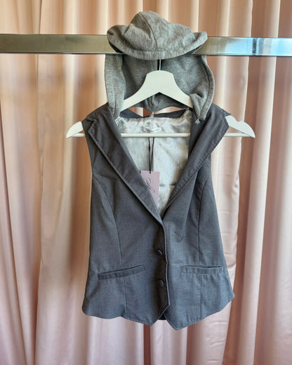 Japanese Brand Detachable Hood Grey Vest