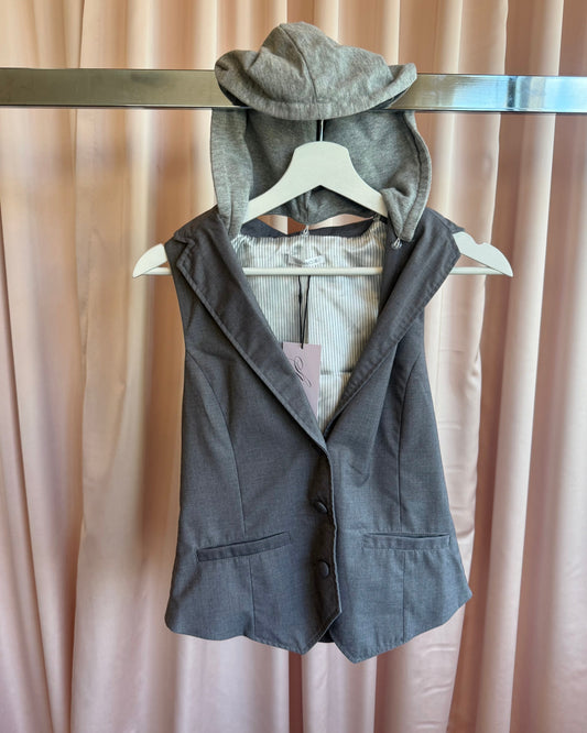 Japanese Brand Detachable Hood Grey Vest