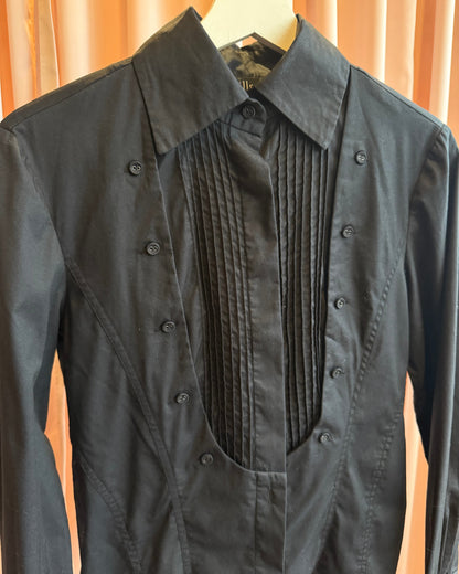 Black Pleated Tuxedo Bib Front Dress Shirt