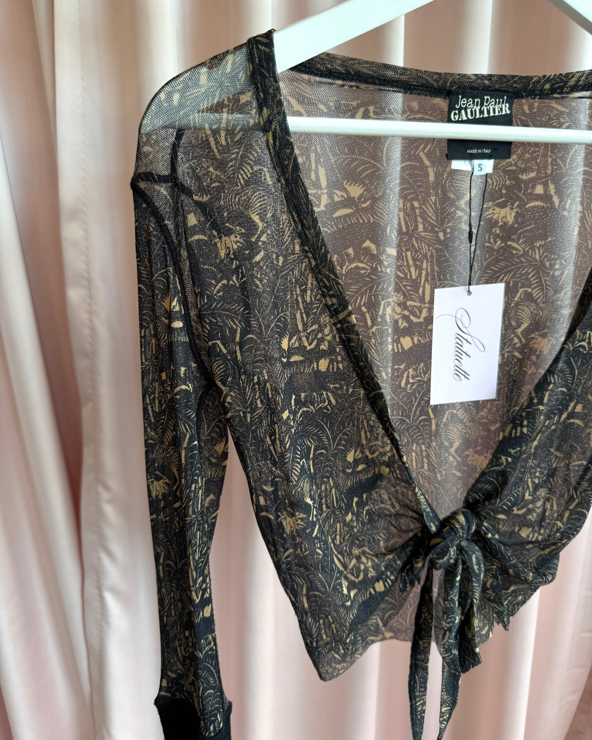 Jean Paul Gaultier Jungle Print Mesh Long Sleeve Wrap Top