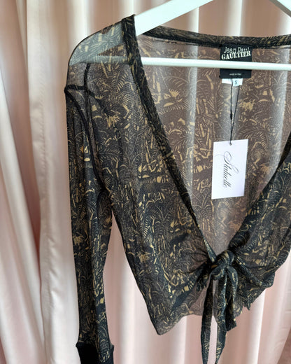 Jean Paul Gaultier Jungle Print Mesh Long Sleeve Wrap Top