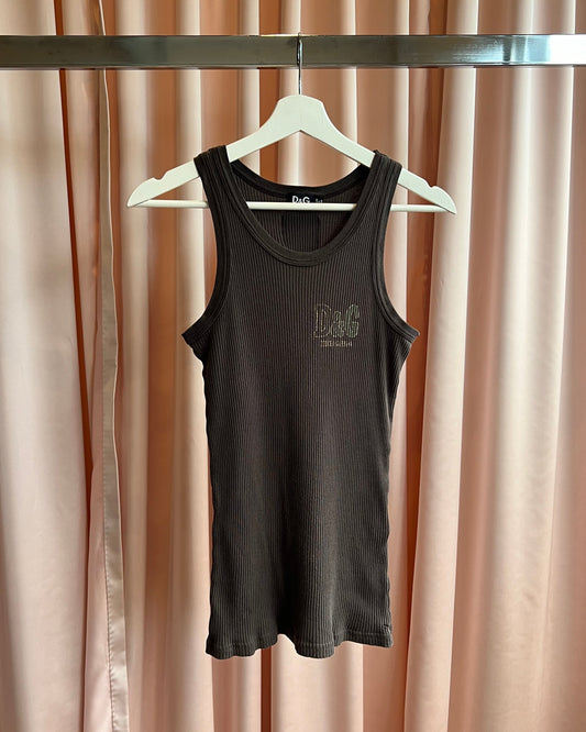 D&G Chocolate Brown Logo Ribbed Tank