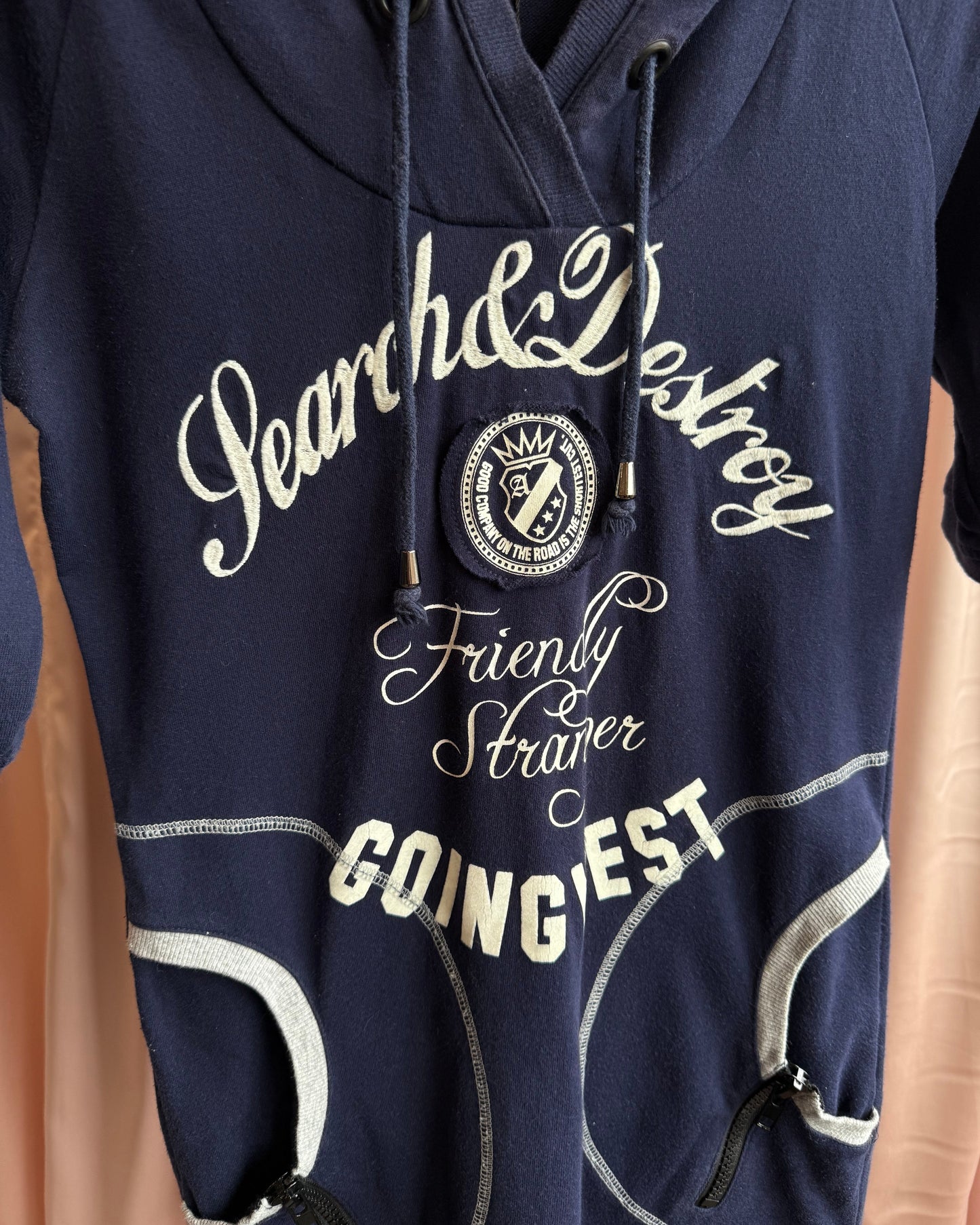 Japanese Brand Navy "Search & Destroy" Graphic Hooded Mini Dress