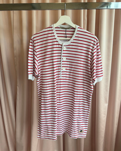 Balenciaga S/S 2006 White & Red Striped Short Sleeve Henley Top
