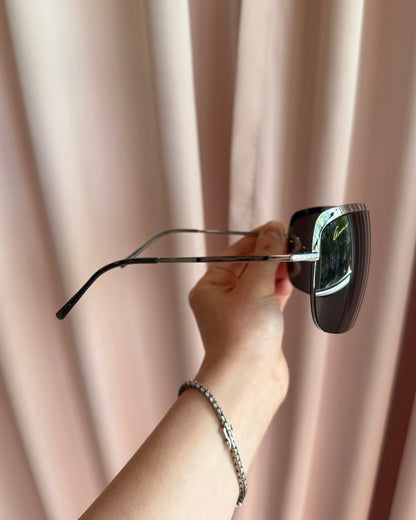 Gucci Silver Tone Half Rim Oversized Aviator Sunglasses