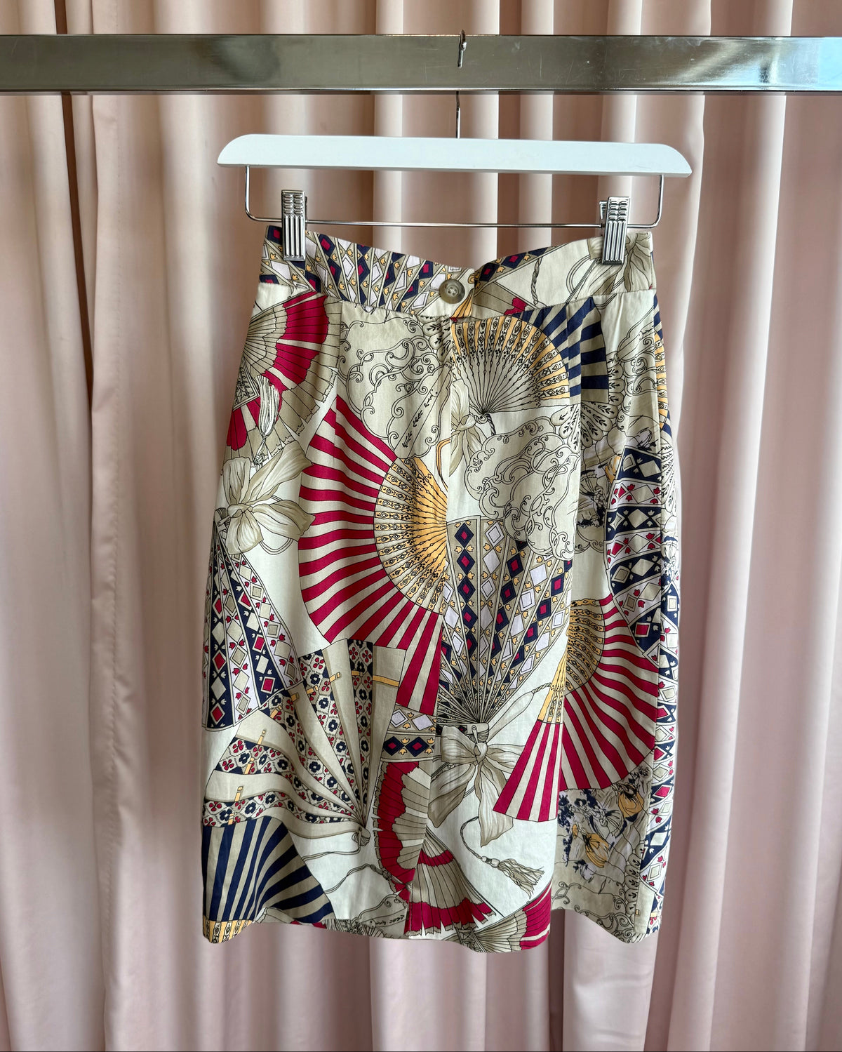 Laurèl by Escada 1980's Fan Print Cotton Peg Skirt