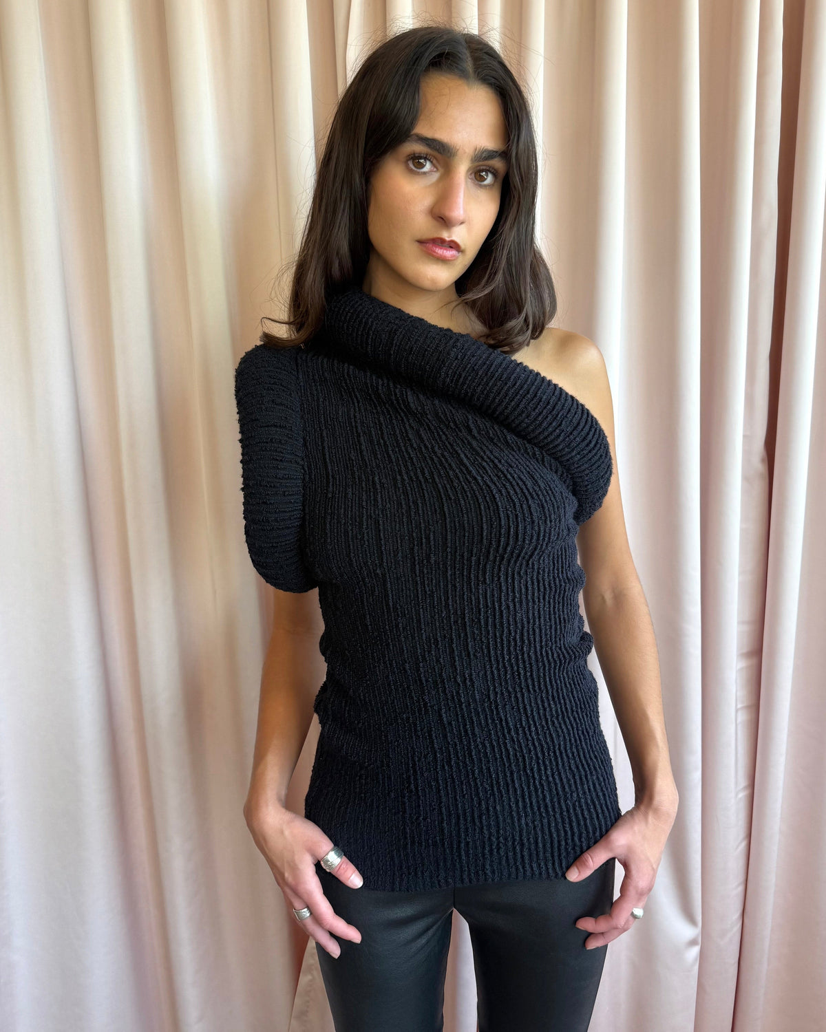 Acne Studios NWT F/W 2024 Black Padded Bouclé-Knit Top